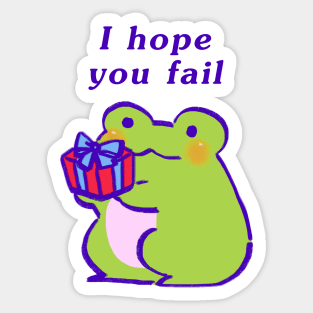 cute kawaii green frog offering an encouraging gift of hate / i hope you fail text Sticker